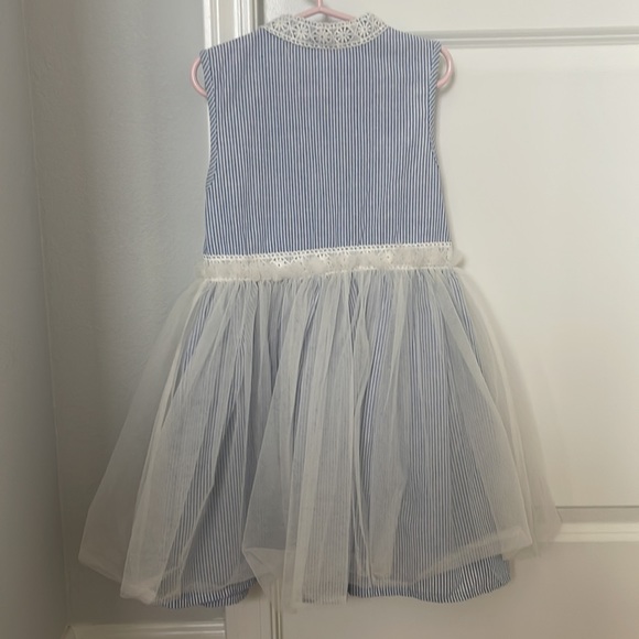 Girls pinstripe tulle dress. Size 7T. - Picture 3 of 5